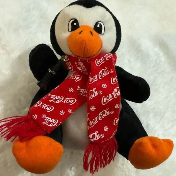 Vintage Coca-Cola Christmas Penguin Stuffed Animal Holiday Decor 90s Collectible - Picture 2 of 10